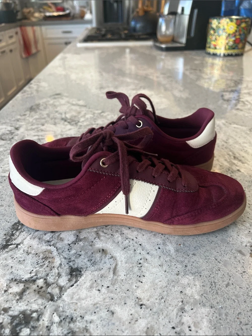 Zara Burgundy Suede Contrasting Sneakers Gum Sole EU37